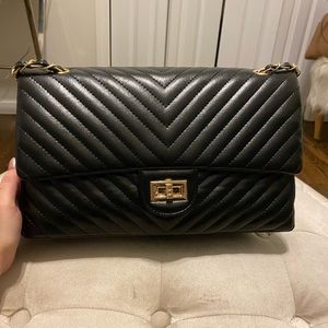 Red dress Botique black chevron polished and posied double flap bag